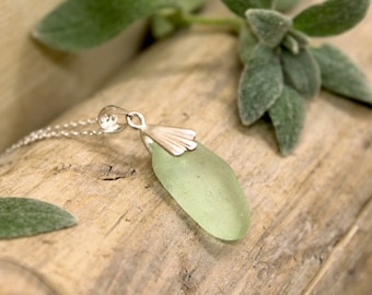 Light Green Seaham Sea Glass Sterling Silver 925 Necklace - English Sea Glass Pendant - Seaglass Necklace