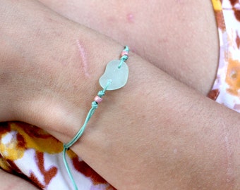 Seaglass Adjustable Teal Bracelet - Minimal Bracelet - Sea glass Bracelet - Summer Bracelet