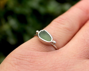 Green Sea Glass Ring size US 5 UK J 1/2 - Seaham Sea Glass - Silver 925 Ring - English Sea Glass Ring