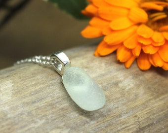 White Sea Glass Necklace - English Sea Glass Necklace -  Seaham Sea Glass - Seaglass - Sea Glass Jewelry - Sea Glass Pendant