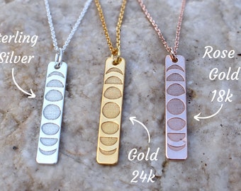 24K Gold Plated Moon Phase Necklace – Sterling Silver Pendant