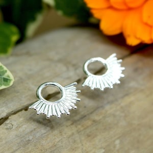 Sterling Silver Sunburst Studs – Minimalist Sun Earrings