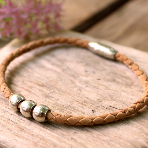 Unisex Cork Bracelet - Magnetic Clasp - Cruelty free Leather- Vegan Leather - Cork Bracelet - Gift for him