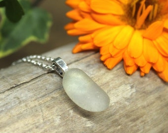 White Sea Glass Necklace - English Sea Glass Necklace -  Seaham Sea Glass - Seaglass - Sea Glass Jewelry - Sea Glass Pendant