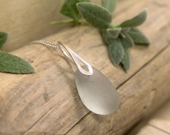 Frosted White Seaham Sea Glass Sterling Silver 925 Necklace - English Sea Glass Pendant - Seaglass Necklace