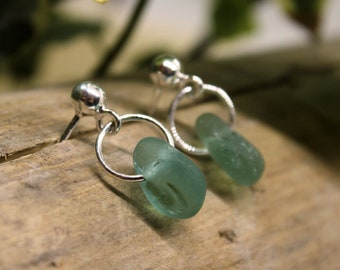 Sea Glass Sterling Silver Studs - Choose your color  Sea Glass Earrings - Seaglass Earrings - 925 Sterling Silver