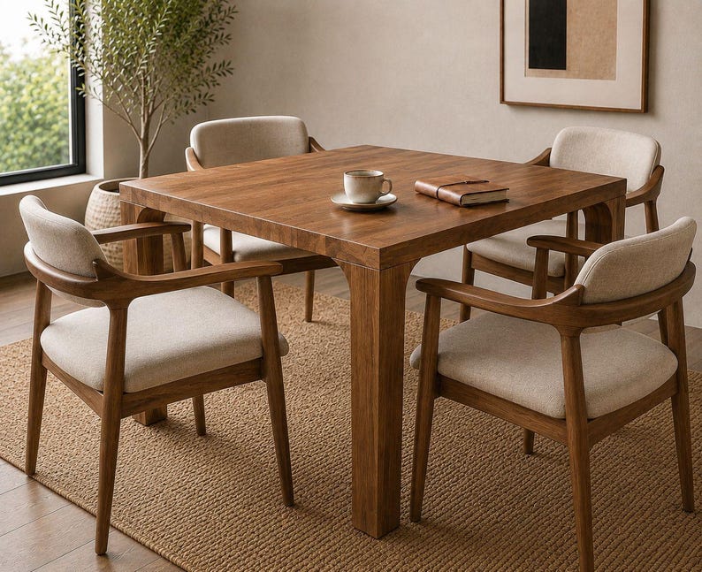 Quadratischer Esstisch aus massivem Walnussholz, handgefertigter Holztisch, moderner rustikaler Küchentisch, Esstisch im Landhausstil, Tisch in Sondergröße Bild 2