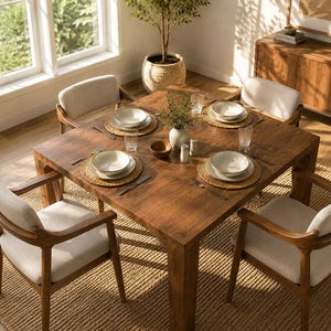 Quadratischer Esstisch aus massivem Walnussholz, handgefertigter Holztisch, moderner rustikaler Küchentisch, Esstisch im Landhausstil, Tisch in Sondergröße Bild 3