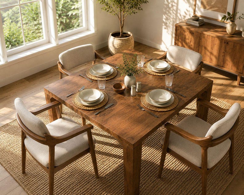 Quadratischer Esstisch aus massivem Walnussholz, handgefertigter Holztisch, moderner rustikaler Küchentisch, Esstisch im Landhausstil, Tisch in Sondergröße Bild 3