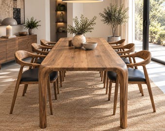 Esstisch aus massivem Walnussholz, handgefertigter Holztisch, moderner Wohnzimmertisch, Esstisch, Walnusstisch mit natürlicher Kante, skandinavische Möbel
