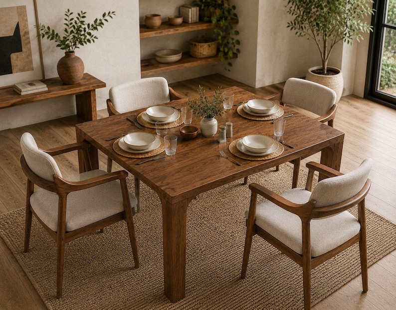 Quadratischer Esstisch aus massivem Walnussholz, handgefertigter Holztisch, moderner rustikaler Küchentisch, Esstisch im Landhausstil, Tisch in Sondergröße Bild 4