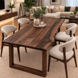 Solid Walnut Dining Table – Handmade Live Edge Wood Table, Modern Rustic Dining Room Table, Custom Size Natural Walnut Furniture