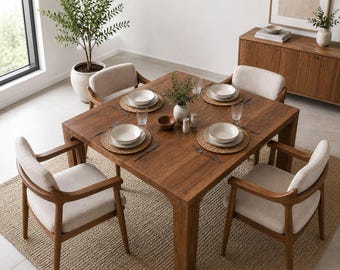 Solid Walnut Square Dining Table, Handmade Wooden Dining Table, Modern Rustic Kitchen Table, Farmhouse Dining Table, Custom Size Table