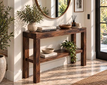 Konsolentisch aus massivem Walnussholz mit Schubladen, Eingangstisch, Flurtisch aus Holz, Sofatisch im Landhausstil, handgefertigte Walnussmöbel