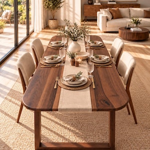 Mesa de comedor ovalada de nogal macizo, mesa elíptica de madera hecha a mano, muebles modernos escandinavos para cocina y comedor.