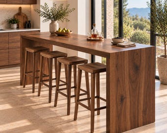 Bartisch aus massivem Walnussholz, Frühstückstheke, Esstisch in Tresenhöhe, Kücheninseltisch, Stehtisch, handgefertigter Holztisch