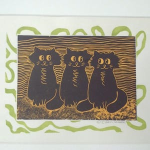 cat print, black cat, folk art cat