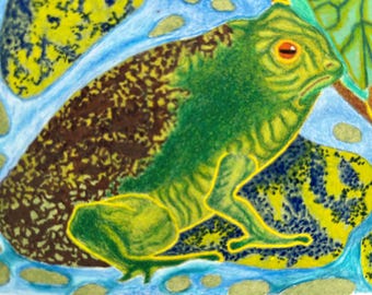 Frog #6 on a lily pad, original, mixed media