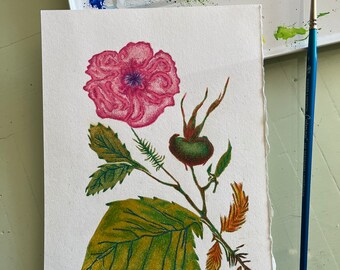 Abstract Pink Flower #3 original linocut