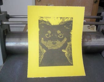 dog art, dog print, dog linoleum print