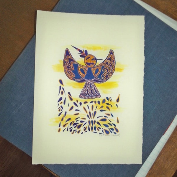 Bird Linocut Native American style