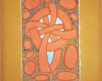 Cross Art, linoleum print cross, original art