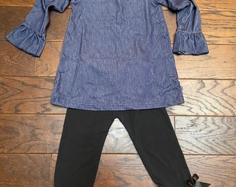 Girls Soft Denim Long Sleeved Denim Tunic—Free Shipping