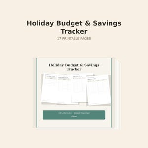 Holiday Budget and Savings Tracker, 17 printable pages, page mockup