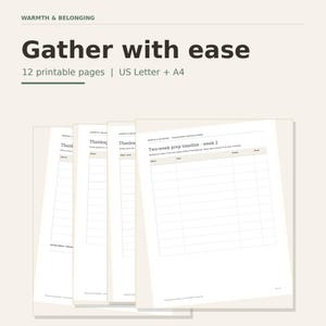 Thanksgiving hosting planner, printable planner pages preview