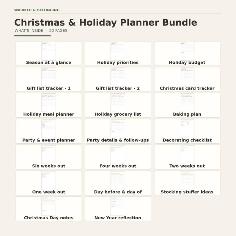 What's inside: page index of every printable page in this kit