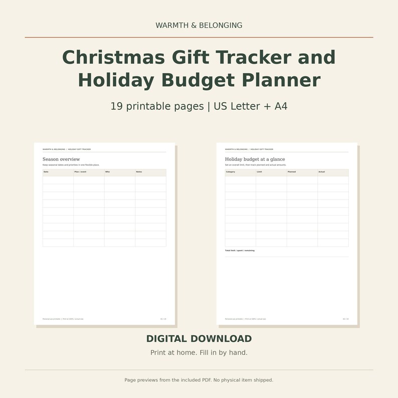 Christmas Gift Tracker and Holiday Budget Planner, 19 Printable Pages, Gift List, Secret Santa, Card Log, Thank You Tracker, Letter A4 image 1