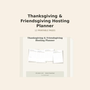 Thanksgiving and Friendsgiving Hosting Planner, 12 printable pages, page mockup