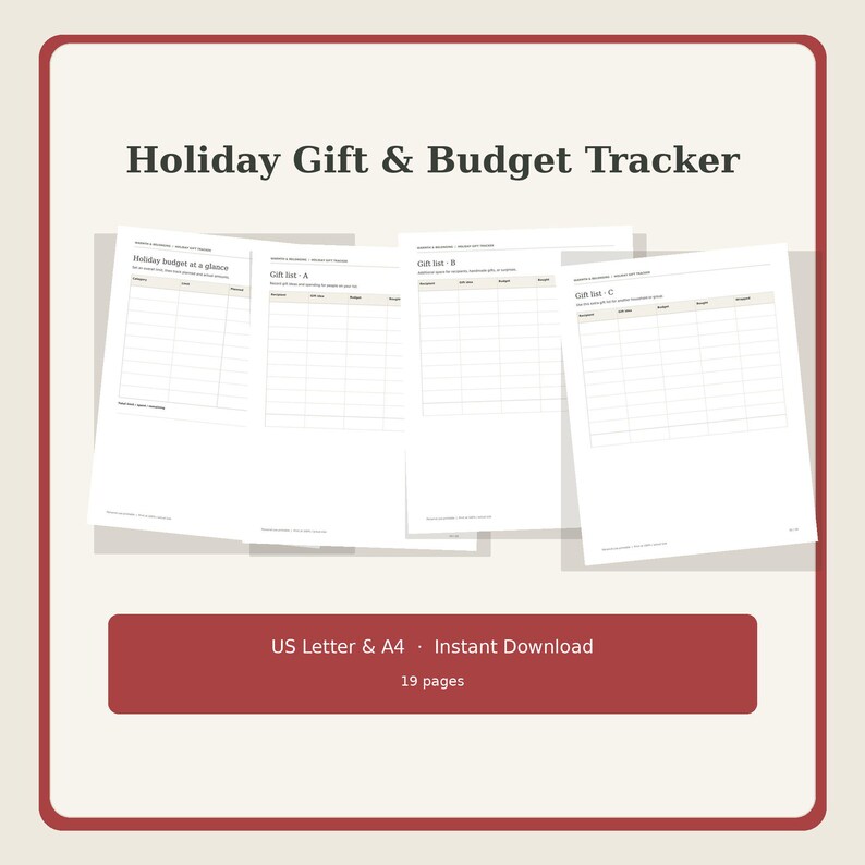 Christmas Gift Tracker and Holiday Budget Planner, 19 Printable Pages, Gift List, Secret Santa, Card Log, Thank You Tracker, Letter A4 image 7