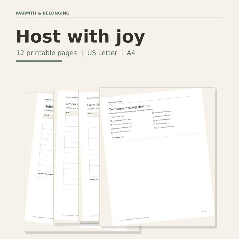 Christmas Hosting Planner, printable planner pages preview