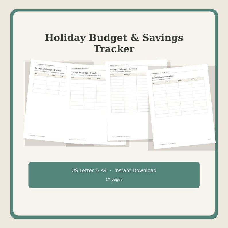 Holiday budget planner printable, 17 pages, Christmas savings challenge, sinking funds, spending log, debt payoff, Letter A4 image 7
