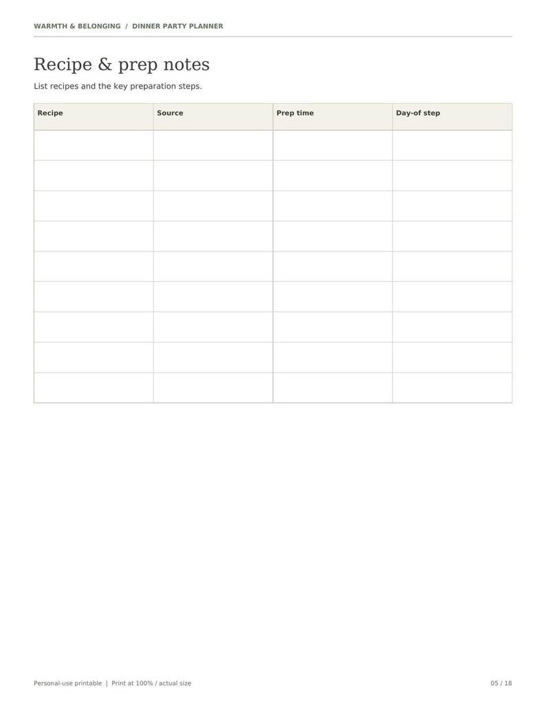 Dinner Party Planner, 18 Printable Pages, Hosting Checklist, Guest List and RSVP, Menu Planner, Seating Chart, Bar and Timeline, Letter A4 image 11