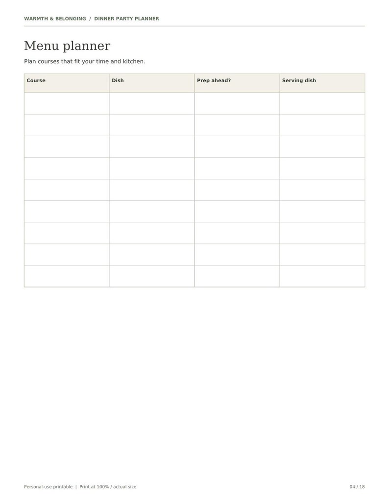 Dinner Party Planner, 18 Printable Pages, Hosting Checklist, Guest List and RSVP, Menu Planner, Seating Chart, Bar and Timeline, Letter A4 image 10