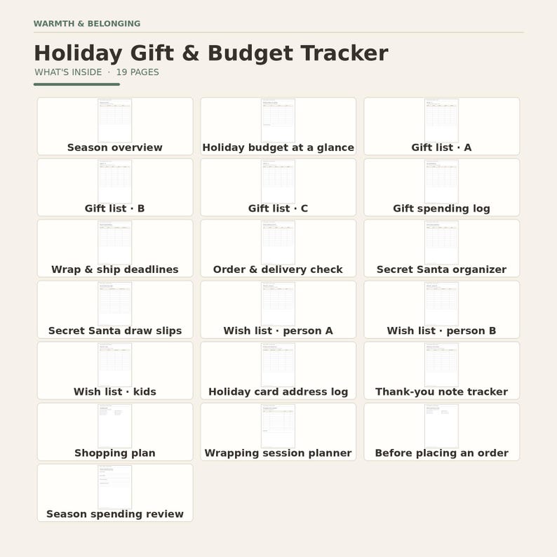 What's inside: page index of every printable page in this kit