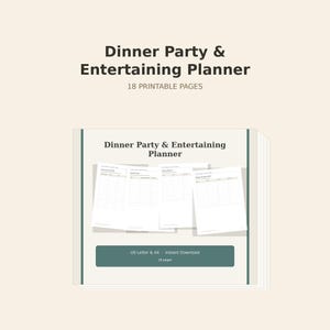 Dinner Party and Entertaining Planner, 18 printable pages, page mockup