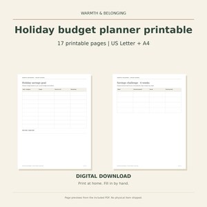Holiday budget planner printable, 17 pages, Christmas savings challenge, sinking funds, spending log, debt payoff, Letter A4 image 1