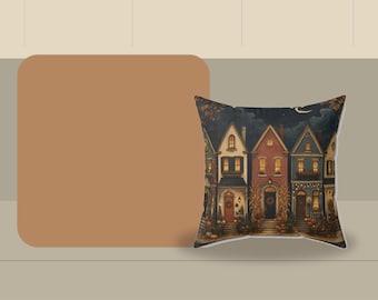 Fall Throw Pillow with October Row Homes Design