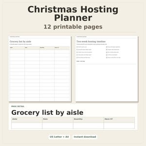 Christmas Hosting Planner, 12 Printable Pages, Holiday Dinner Planner, Guest List, Menu, Cooking Schedule, Seating Plan