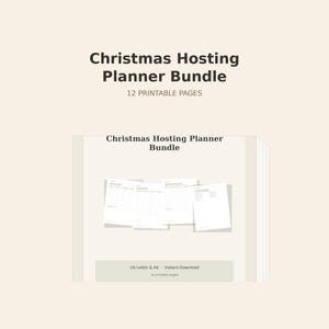 Christmas Hosting Planner Bundle, 12 printable pages, page mockup