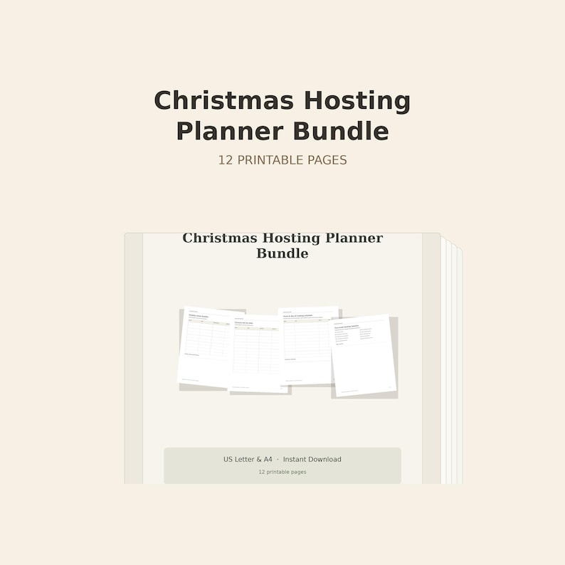 Christmas Hosting Planner Bundle, 12 printable pages, page mockup