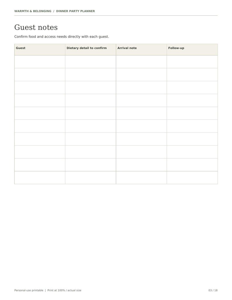 Dinner Party Planner, 18 Printable Pages, Hosting Checklist, Guest List and RSVP, Menu Planner, Seating Chart, Bar and Timeline, Letter A4 image 9