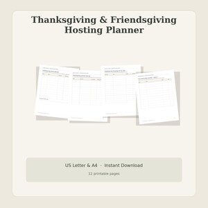 Thanksgiving hosting planner, 12 printable pages, Friendsgiving menu, guest list, potluck sign up, oven timing, seating plan, Letter A4 image 7