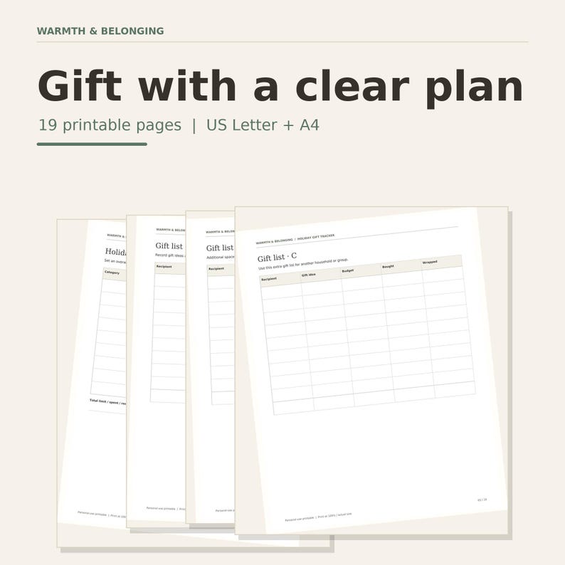 Christmas Gift Tracker and Holiday Budget Planner, printable planner pages preview