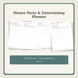 Dinner Party Planner, 18 Printable Pages, Hosting Checklist, Guest List and RSVP, Menu Planner, Seating Chart, Bar and Timeline, Letter A4 image 7