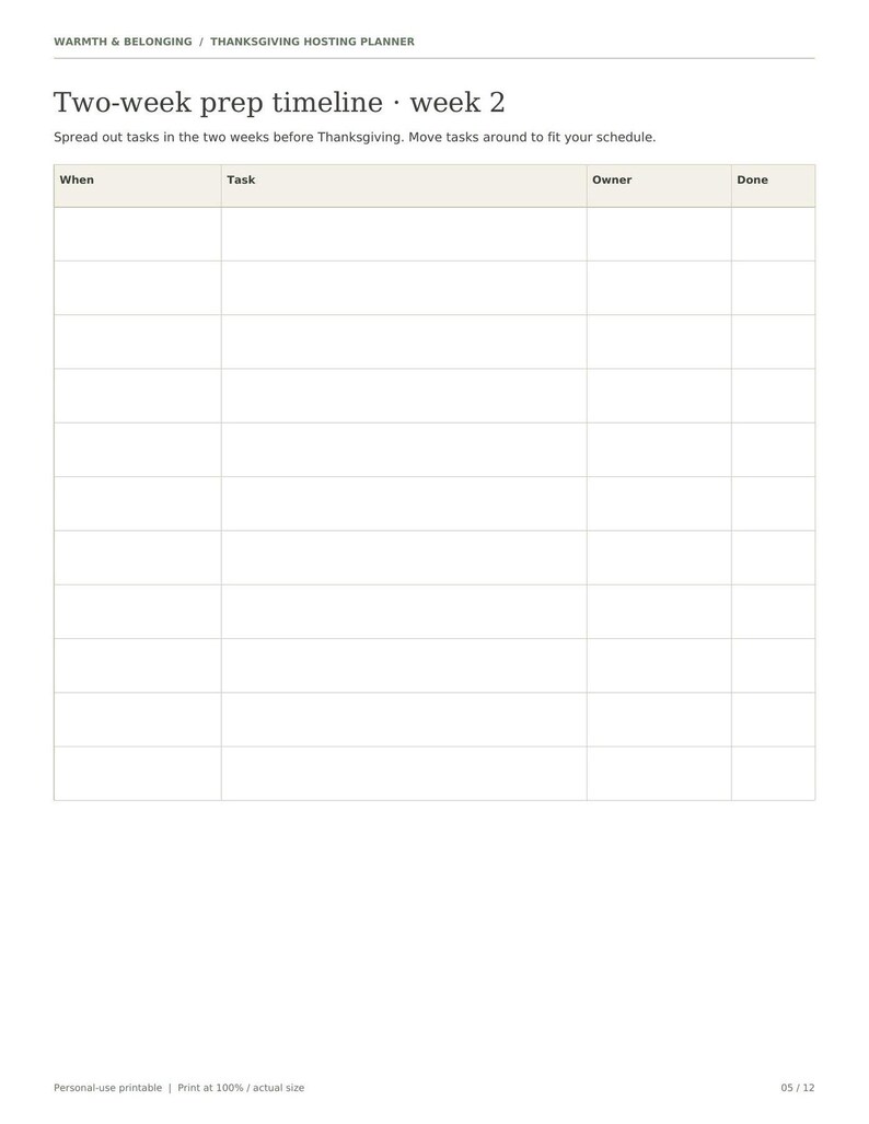 Thanksgiving hosting planner, 12 printable pages, Friendsgiving menu, guest list, potluck sign up, oven timing, seating plan, Letter A4 image 11