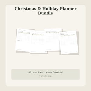 Christmas holiday planner bundle, 20 printable pages, gift list tracker, holiday budget, card list, meal and baking planner, Letter A4 image 5